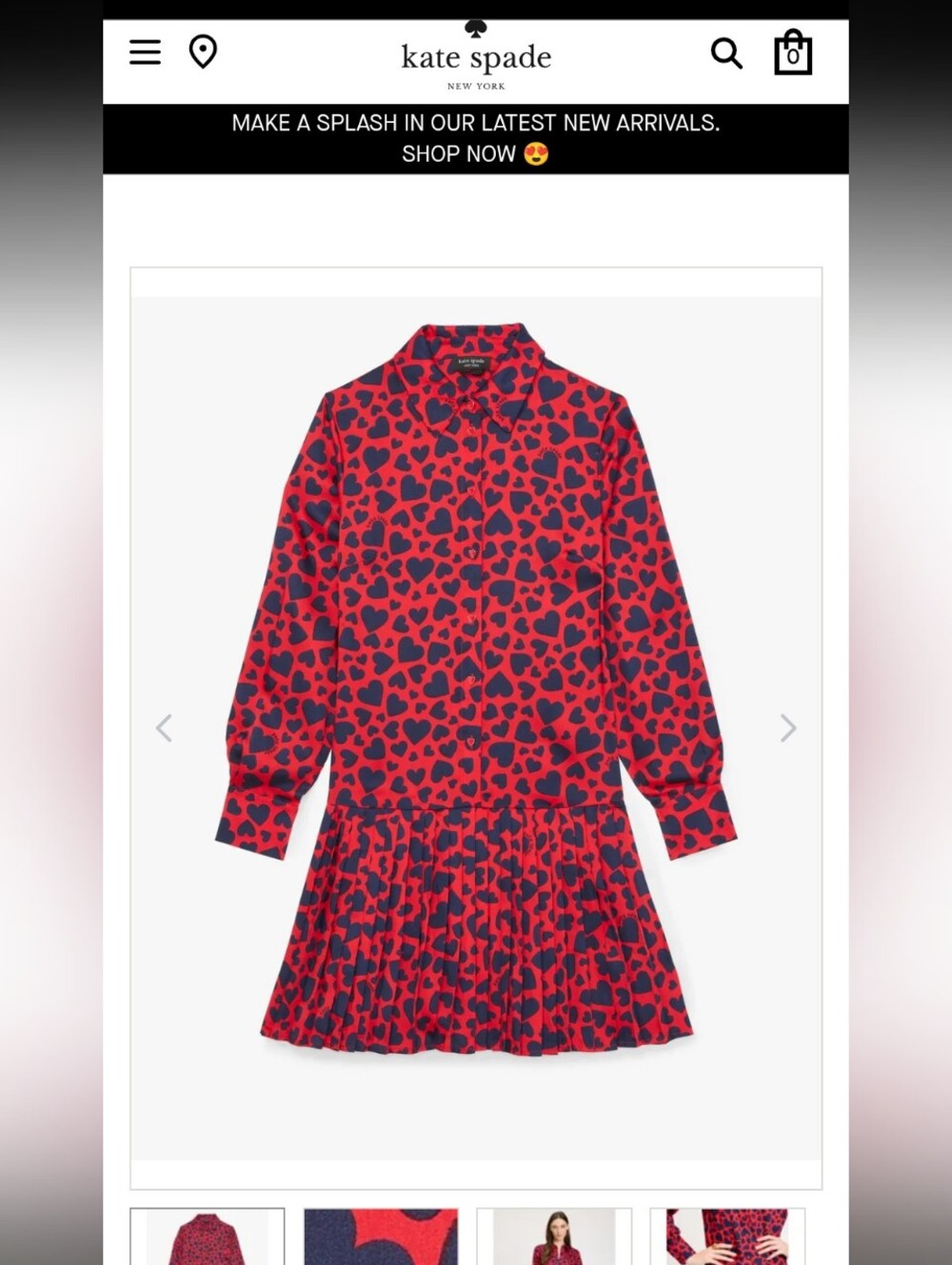 Kate Spade Sweet Hearts Pleated Dress
